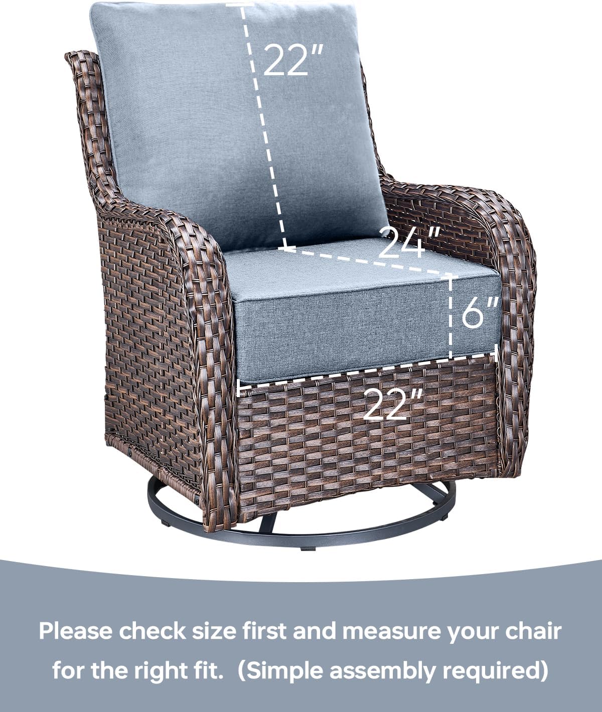 Luxury 22x24/22x25 6-Inch Outdoor Chair Cushions Set of 4 - Heavy Duty Water-Resistant Comfortable Cushion for Patio Furniture Dining Gliding Rocker Loveseat L-Shape Sofa - Baby Blue