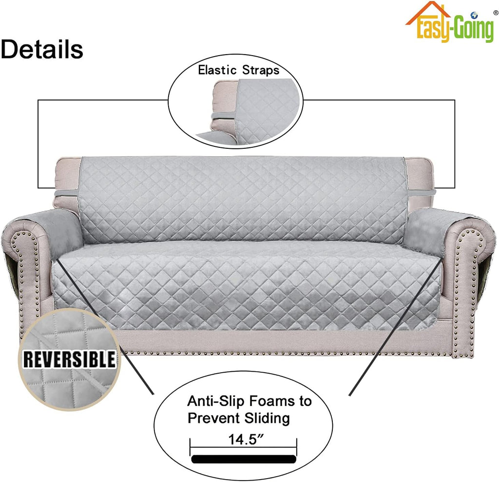 Easy-Going 4 Seater Sofa Slipcover Reversible Sofa Cover Water Resistant Couch Cover with Foam Sticks Elastic Straps Furniture Protector for Pets Children Dog (XX-Large, Light Gray/Light Gray)