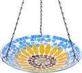 MUMTOP Mosaic Hanging Bird Bath-Bird Baths for Outdoors - 12 Inch Glass Birdbath Bird Water Bowl Bird Feeders for Outside, Garden, Lawn Yard Decor（Sunflower）