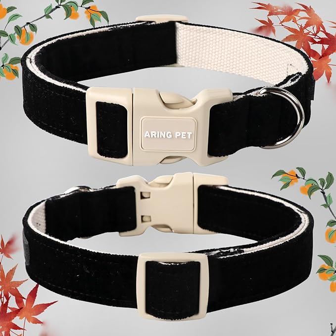 ARING PET Dog Collar-Cotton Black Dog Collar for Small Dogs, Adjustable Lightweight Pet Collars with Quick Release Buckle for Small Medium Large Dog