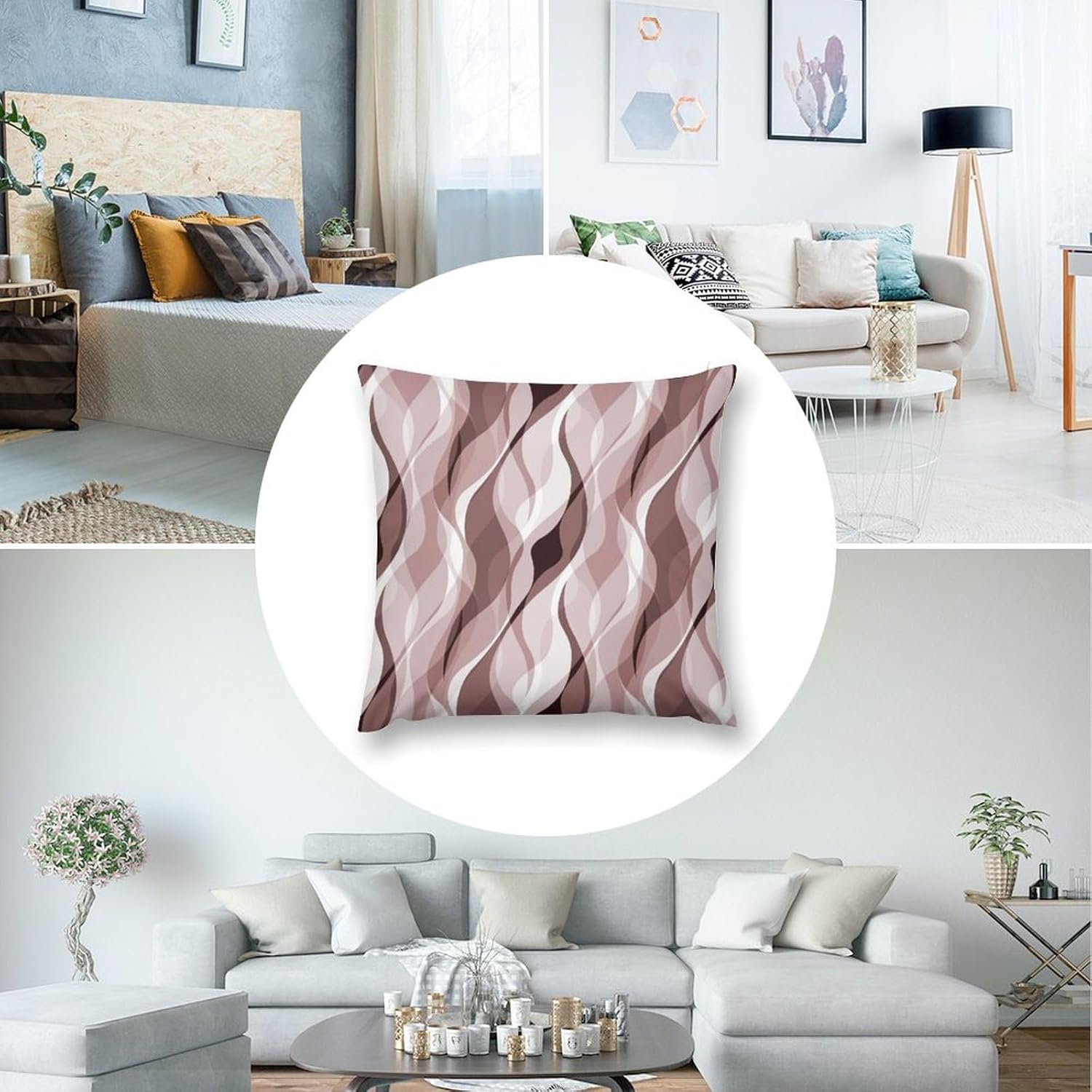 Pink Throw Pillow Covers Modern Abstract Pink and Grey Striped Decorations for Bedroom Living Room Farmhouse Sofa Pillows Bed Couch 16x16 Inch