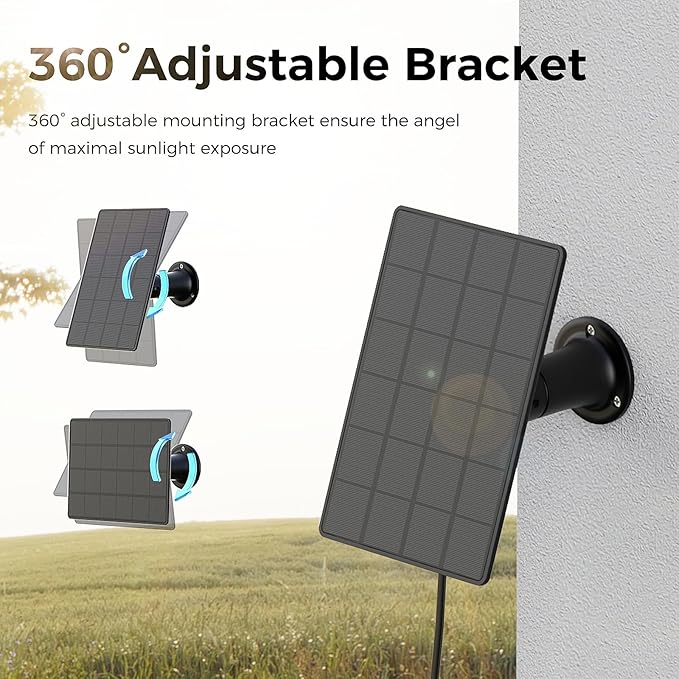 3W Solar Panels for Bird Feeder Camera only, USB-C Port Outdoor Rechargeable Battery, IP65 Waterproof, 360° Swivel Bracket-Black