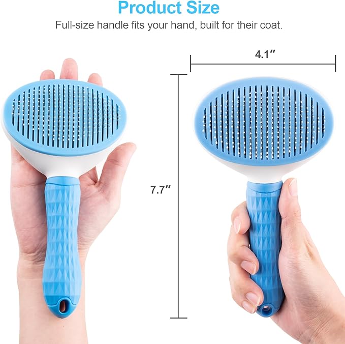 Depets Self Cleaning Slicker Brush, Dog Cat Bunny Pet Grooming Shedding Brush - Easy to Remove Loose Undercoat, Pet Massaging Tool Suitable for Pets with Long or Short Hair