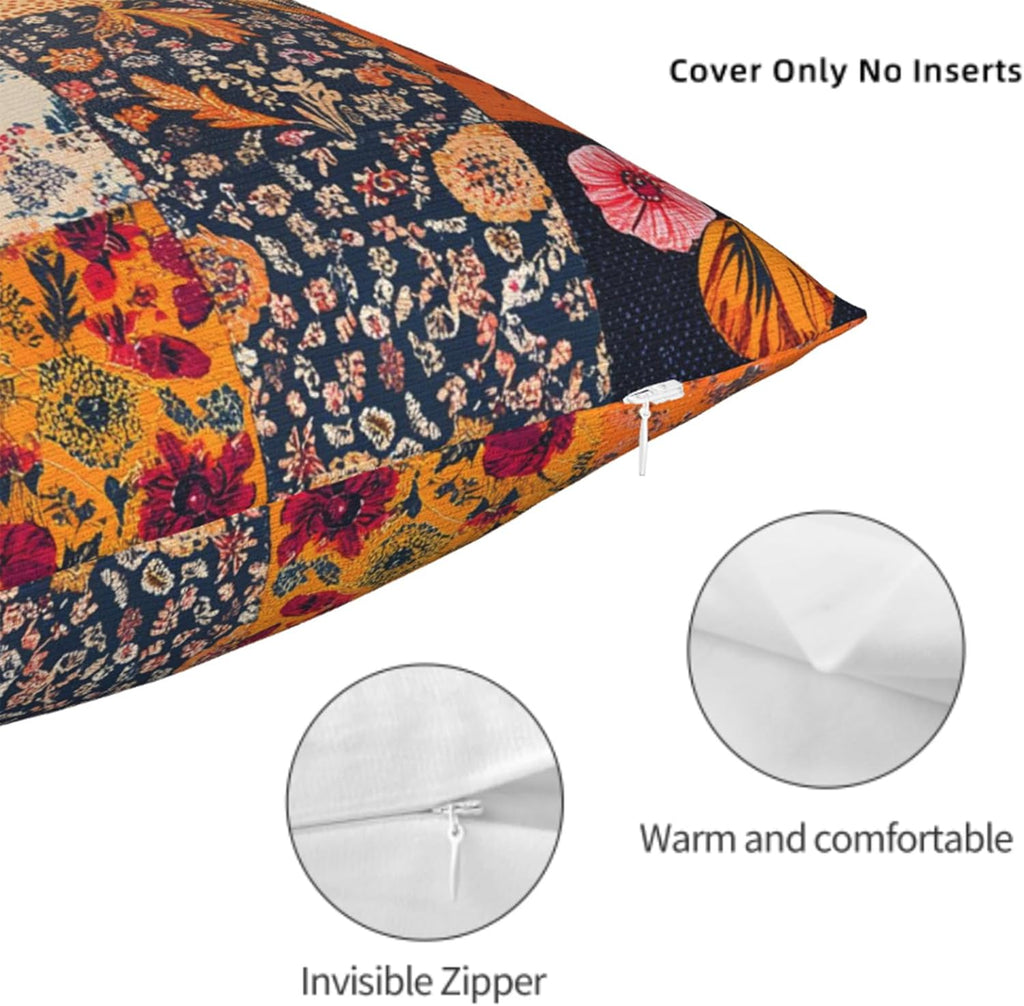 Throw Pillow Covers 20x20 Set of 2, Patchwork Cushion Covers, Decorative Square Pillowcases for Couch, Bedroom, Living Room