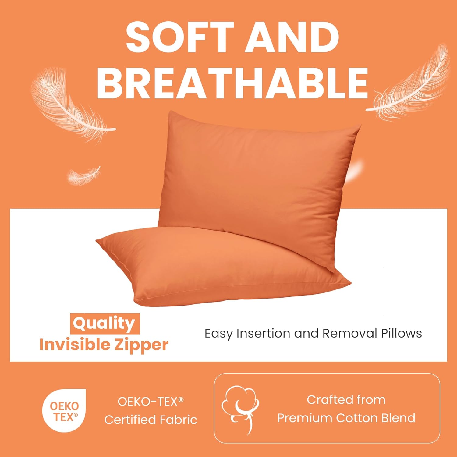 Haven & Glow Decorative Throw Pillow Cover – Rectangular Cushion Case with Zipper | Modern Sofa, Couch & Bed Accent Pillow Covers for Living Room, Bedroom & Home Decor | 20 x 12 Inch – Orange – 2 Pack