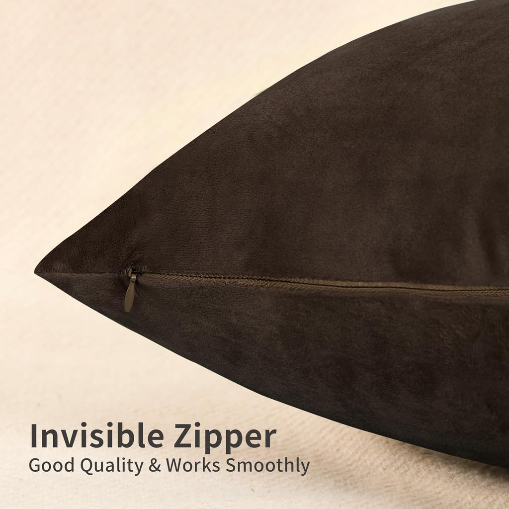 18x18 Inches Dark Brown Series Pillow Covers for Livingroom and Bedroom, Solid Velvet Throw Pillow Covers for Couch Sofa Deor (Brown Series, 18x18)