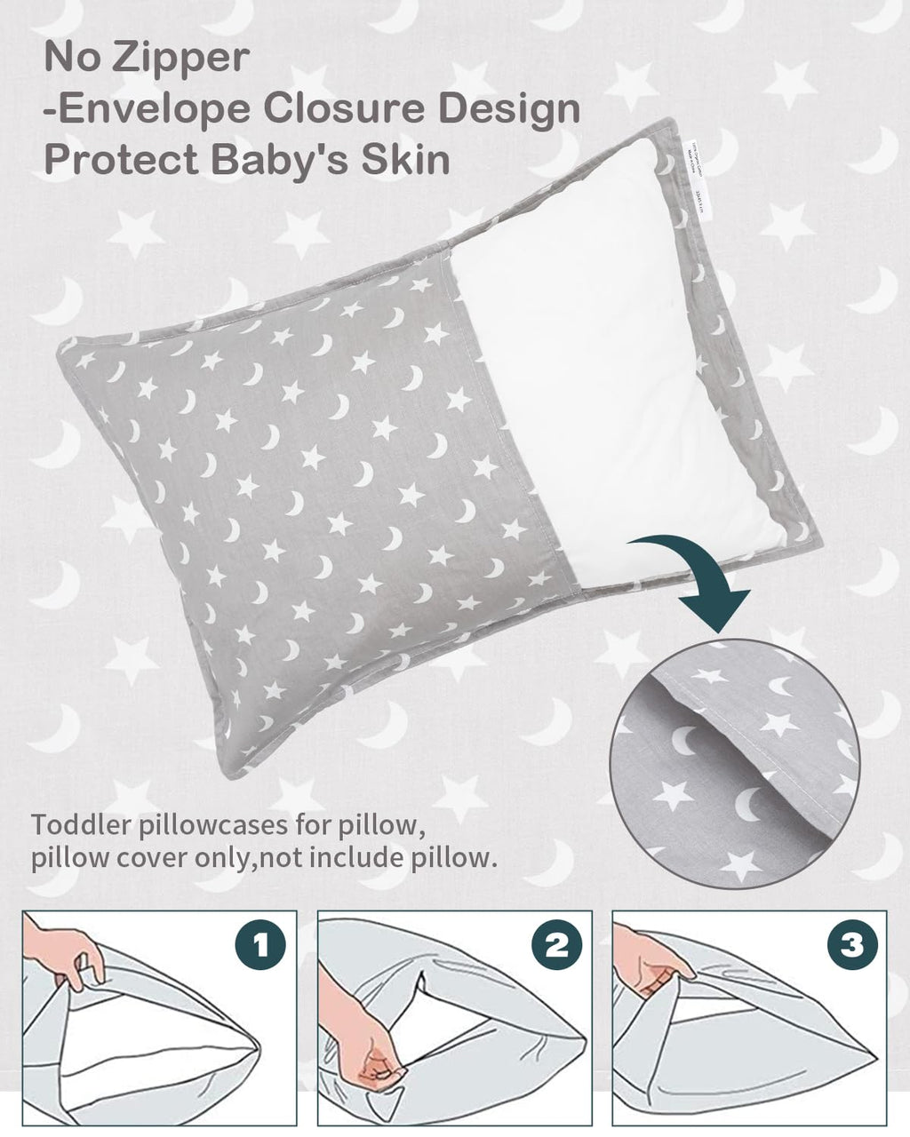 ALVABABY Toddler Pillowcases 2 Pack Organic Cotton Kids Pillow Cover Fit 13"x 18" or 12"x16" Envelope for Girl Boy Sleepy Travel(Pillowcase Only)