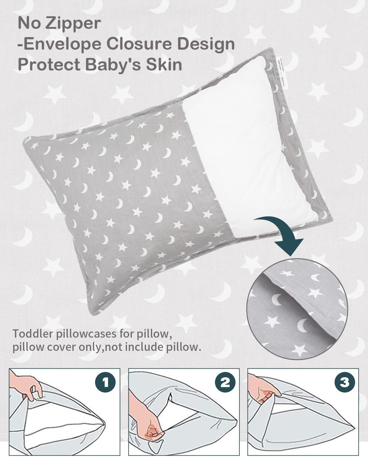 ALVABABY Toddler Pillowcases 2 Pack Organic Cotton Kids Pillow Cover Fit 13"x 18" or 12"x16" Envelope for Girl Boy Sleepy Travel(Pillowcase Only)