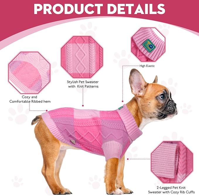 Pet Sweaters,Turtleneck Pullover Dog Sweater,Pet Sweaters for Dogs,Pet Clothes,Pet Clothing,Suitable for All Types of Dogs and Most Seasons (Pink Group,L)