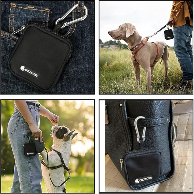 Waterproof Dog Treat Pouch, Dog Training Treat Pouch Built in Poop Bag Dispenser Adjustable Shoulder Bag (BLK) (BLK)