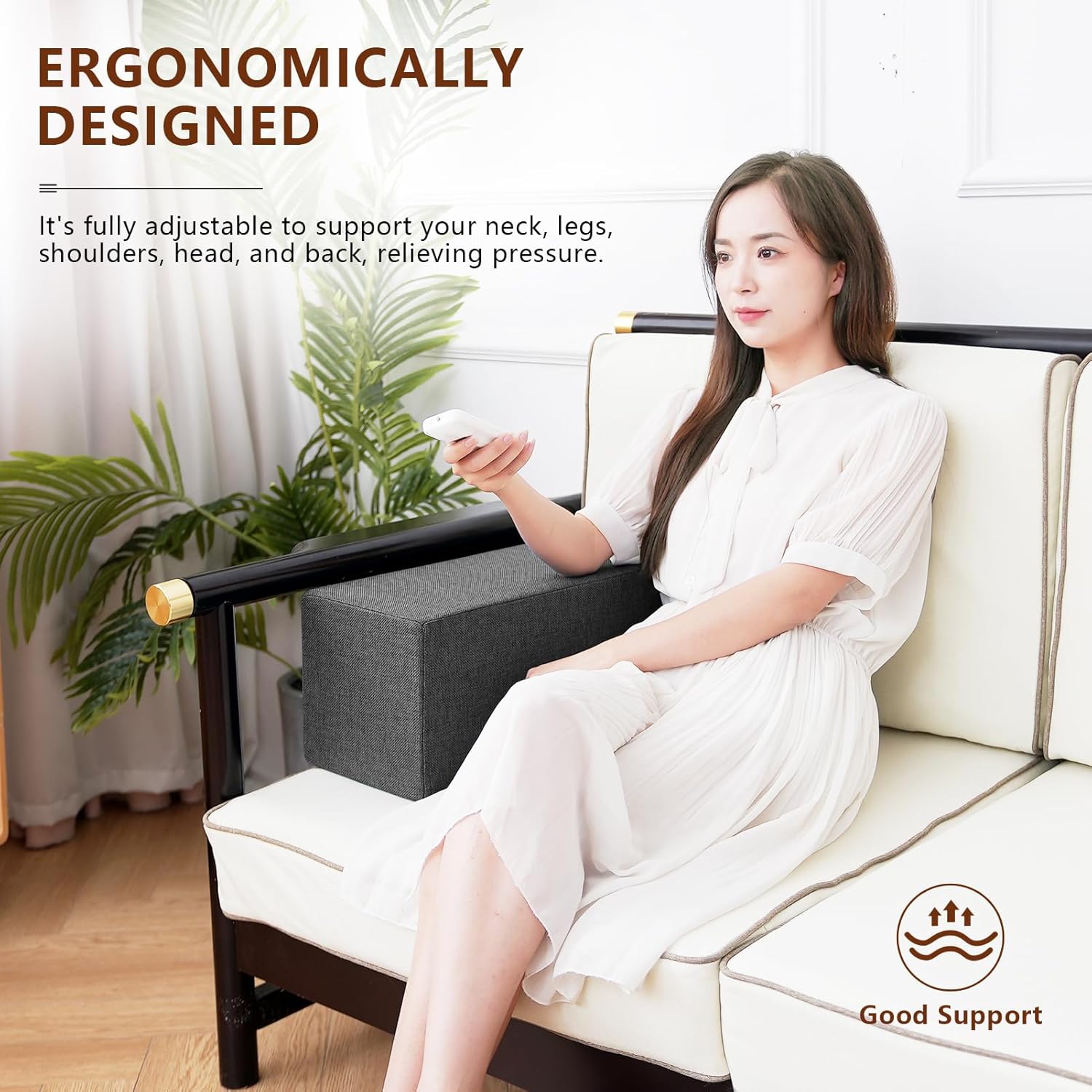 2 Pack Couch Arm Rest Pillow, 6''x6''x20'' Linen Cover, High Density Foam Armrest Cushion, Removable & Washable Elbow Support for Sofa, Bed, and Armchair (Dark Grey)