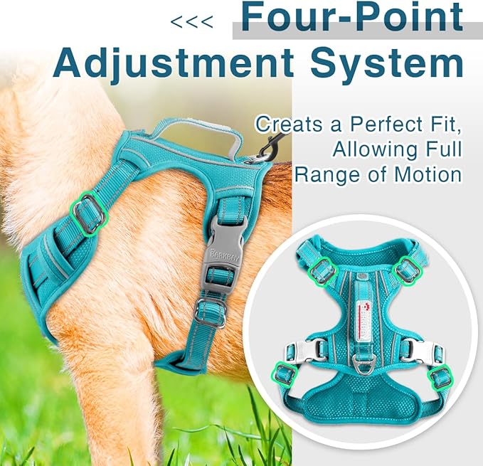 BARKBAY Dog Harness No Pull with ID Tag Pocket - Heavy Duty, Reflective, Easy Control for Large Dogs(Ocean Blue,XS)