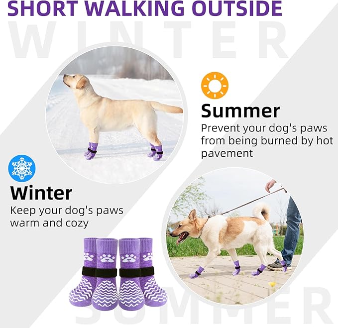 PUPTECK Anti Slip Dog Socks 2 Pairs with Double Grippers for Hardwood Floors, Shoes for Hot/Cold Pavement, Boots & Paws Protectors to Prevent Licking, Traction Booties for Senior Small Large Dogs