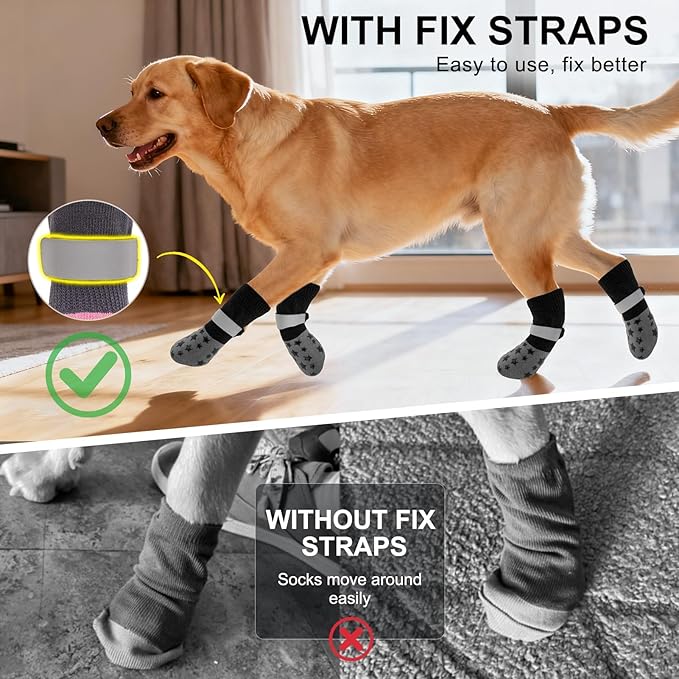 BEAUTYZOO Anti Slip Dog Socks to Prevent Licking Paws, Dog Shoes for Cold Pavement, Grip Socks for Dogs on Hardwood Floors, Dog Booties Alternative, Reflective&Washable Paw Protection for Senior Dogs
