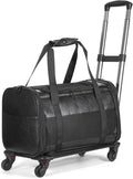 Airline Approved Pet Carrier with Wheels, Rolling Soft Sided Dog Cat Travel Bag, Premium Fashion Leather Small Pet Carrier Purse for Puppies and Cats Black