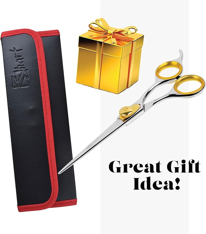 Sharf Gold Touch Pet Grooming Shear | Straight Cat & Dog Grooming Scissors | 7.5 Inch | 440c Japanese Stainless Steel Pet Dog Shearing Scissors | Animal Shears with Removable Comfort Rings