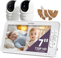 7" Split-Screen Baby Monitor with 2 1080P Cameras, 720P HD No WiFi Monitor with a Flexible Bracket, 120 Hrs 6000mAh Battery Runs 5 Days in VOX Mode, 2 Way Audio, Remote PTZ, Auto Night Vision