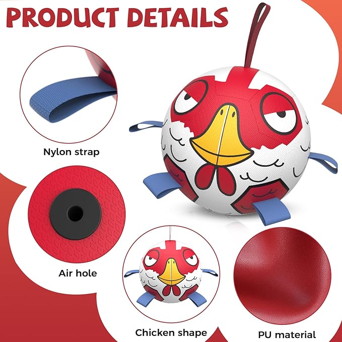 QDAN Dog Toys Soccer Ball with Straps - Durable Extra Large Dog Balls, Beach Pool Water Toys, Herding Balls (9 Inch)