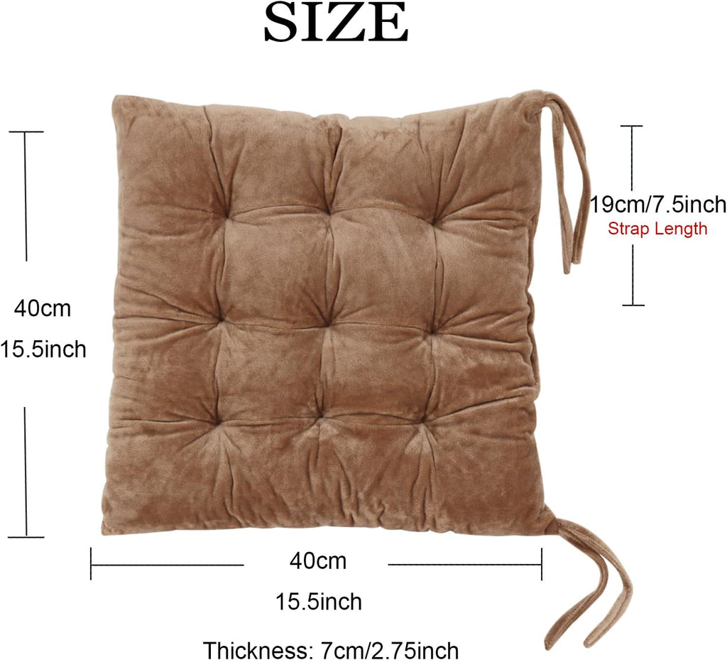Set of 4 Square Chair Pads Indoor Seat Cushions Pillows with Ties Soft Comfortable Non Slip Chair Mat for Kitchen Dining Office Desk Living Room Outdoor Tatami 15.5" - Khaki