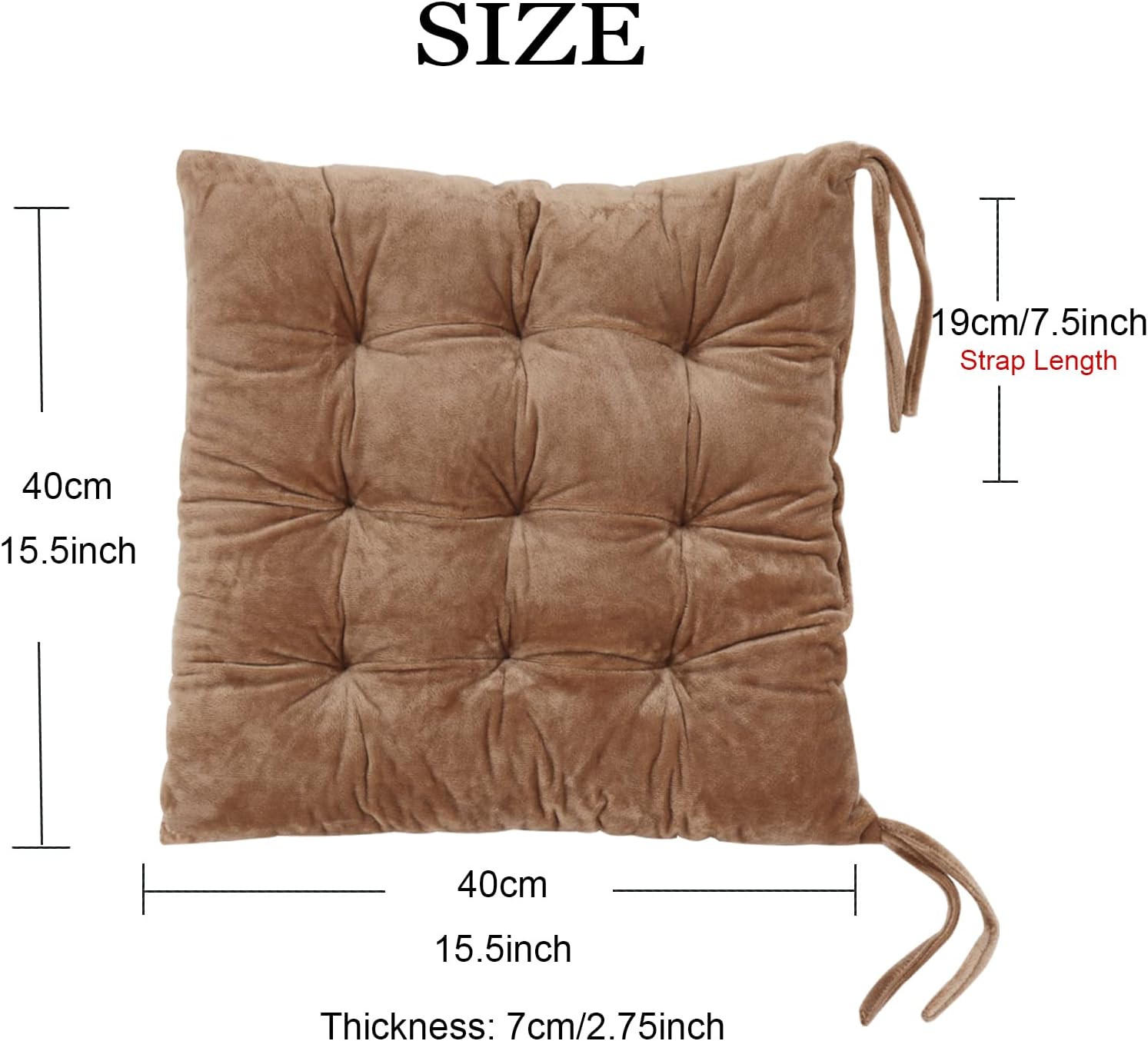 Set of 4 Square Chair Pads Indoor Seat Cushions Pillows with Ties Soft Comfortable Non Slip Chair Mat for Kitchen Dining Office Desk Living Room Outdoor Tatami 15.5" - Khaki