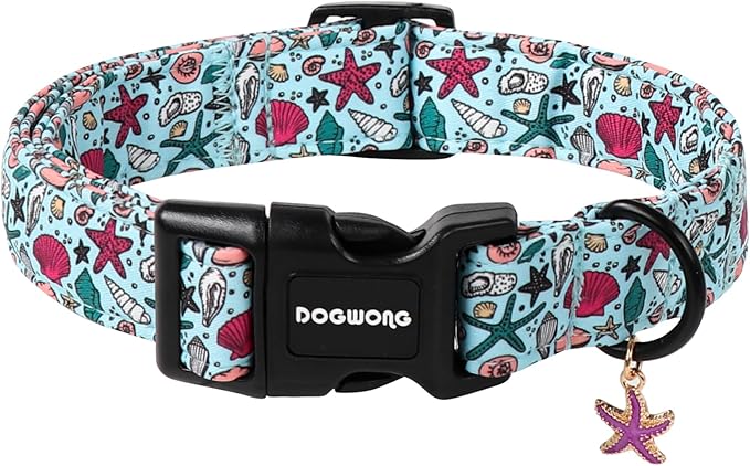 DOGWONG Blue Summer Dog Collar, Blue Beach Dog Collars, Adjustable Cute Boy Pet Collars Girl Design Dog Collar for Small Medium Large Dogs