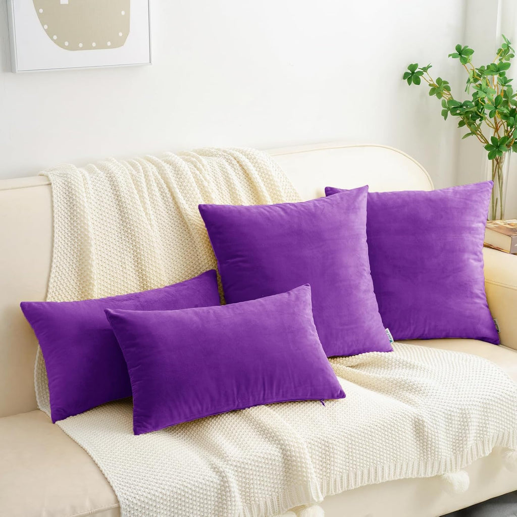 HWY 50 Purple Velvet Throw Pillow Covers 16x16 Inch, Pack of 2 Soft Cozy Solid Decorative Luxury Cushion Cases for Couch Sofa Bed Living Room Bedroom