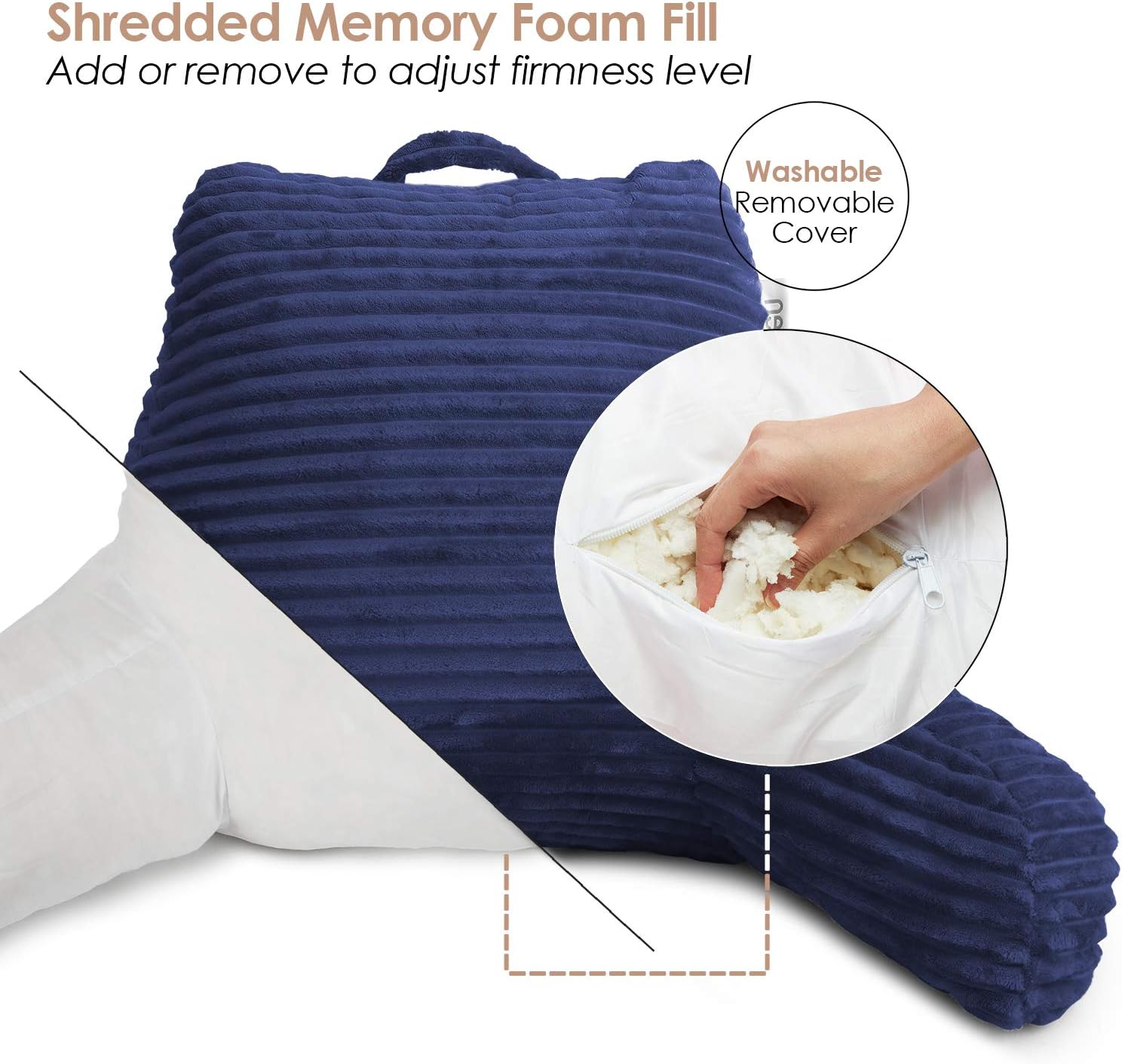 Hearth & Harbor Reading Pillow for Bed Adult – Back Pillow for Sitting in Bed, Standard Bed Pillows for Sitting Up in Bed, Foam Bed Chair Pillow, Navy Bed Rest Pillow