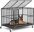 48 in Heavy Duty Dog Crate Steel Escape Proof, Indoor Double Doors and Lockable Wheels,Removable Tray, for Extra Dog Breeds,XL,XXL