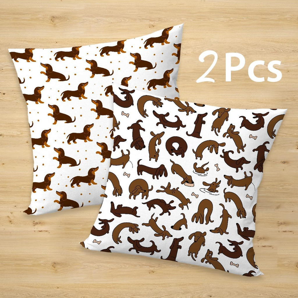 2 Pcs Cute Pet Animal Dachshund Dog Pattern Throw Pillow, Covers Linen Cushion Cover Cases Pillowcases Car Sofa Home Decor for Women Friend Sister Coworker Birthday Christmas
