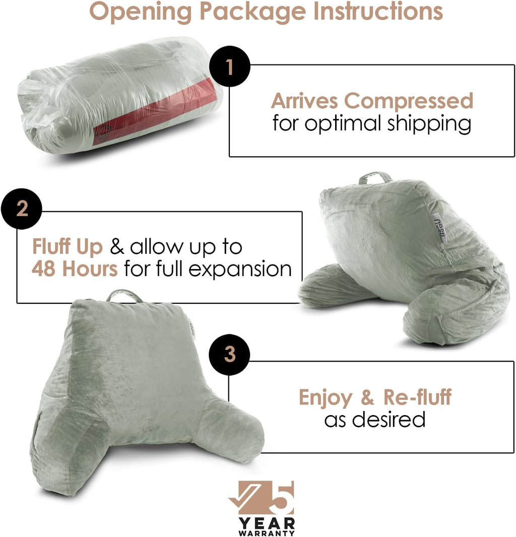 Nestl Reading Pillow for Kids & Teens with Shredded Memory Foam, Backrest Pillows for Reading, Watching, and Gaming, Use on The Couch, Bed, or Floor, Adjustable Support with Washable Cover Sage Green