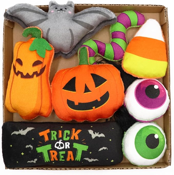 8 Assortments Halloween Value Pack, Natural Interactive Catnip Cat Toys, Toy with Crinkle and Feather, Accessories for Indoor Cat, Kitten Toys