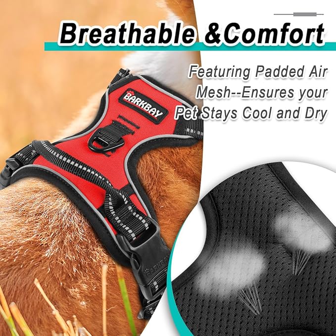 BARKBAY Dog Harness No Pull for Small Dogs - Adjustable, Reflective, Comfortable, No Choke, Heavy-Duty - Perfect for Outdoor Training, Walking, and Hiking - Strong & Durable - XS & Red