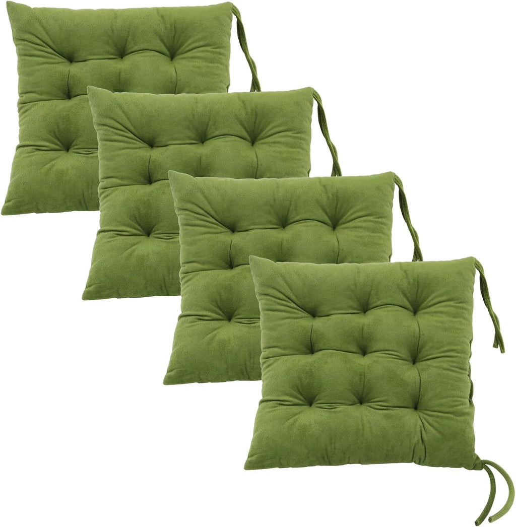 Set of 4 Chair Cushions for Dining Chairs with Ties, Indoor Non-Slip Kitchen Chair Pad and Dining Room Seat Cushion Mat for Office Living Room Outdoor 15.5" - Green