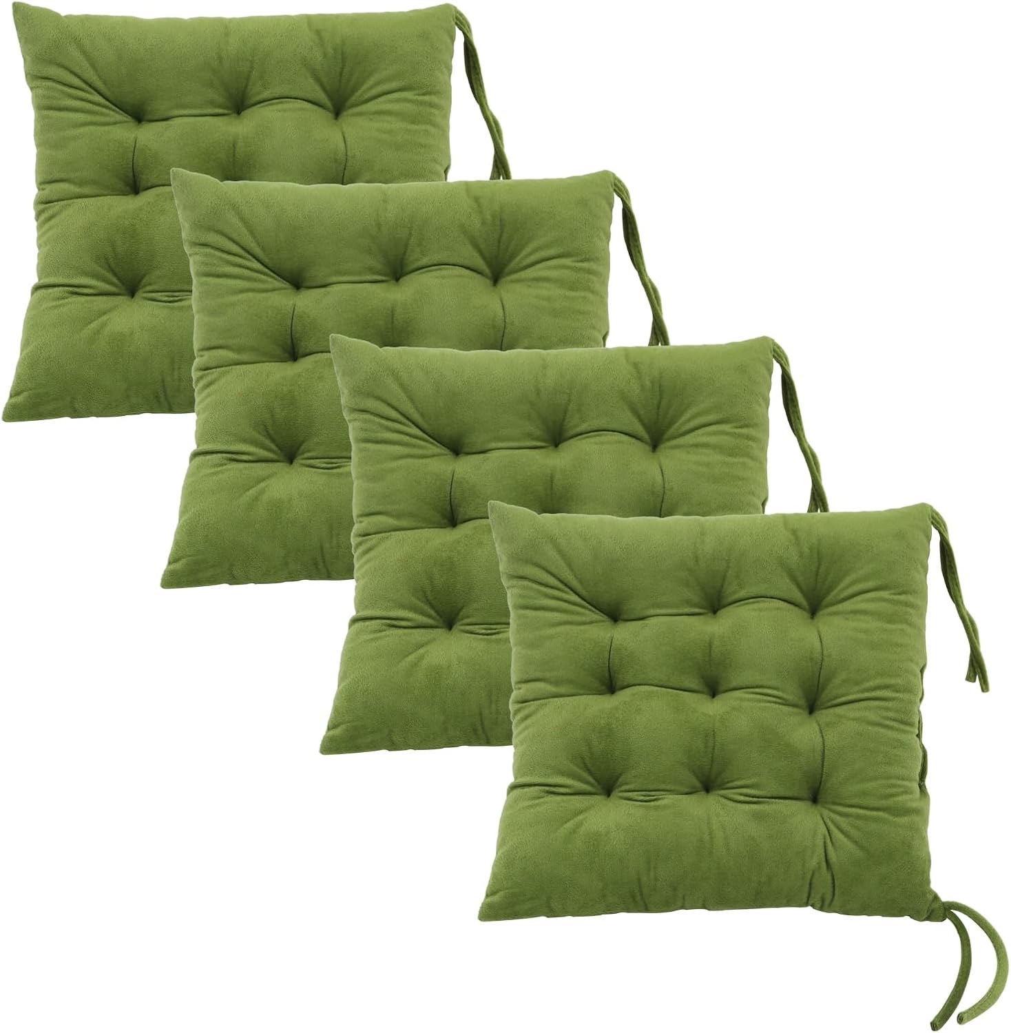Set of 4 Chair Cushions for Dining Chairs with Ties, Indoor Non-Slip Kitchen Chair Pad and Dining Room Seat Cushion Mat for Office Living Room Outdoor 15.5" - Green