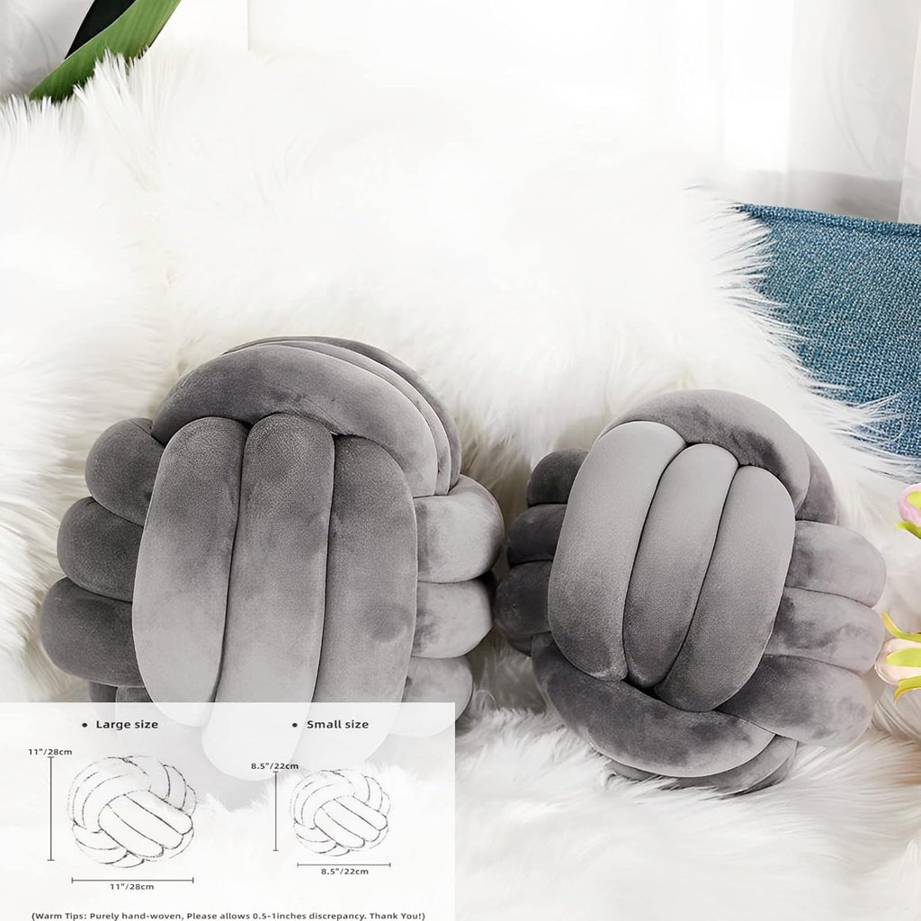 Knot Ball Pillows, Round Throw Pillow Cushion Home Decoration Soft Plush Pillow, Throw Knotted Ball Pillow Handmade Children Room Decoration Round Plush Toy Pillow (Dark Grey,8.5"/22cm)