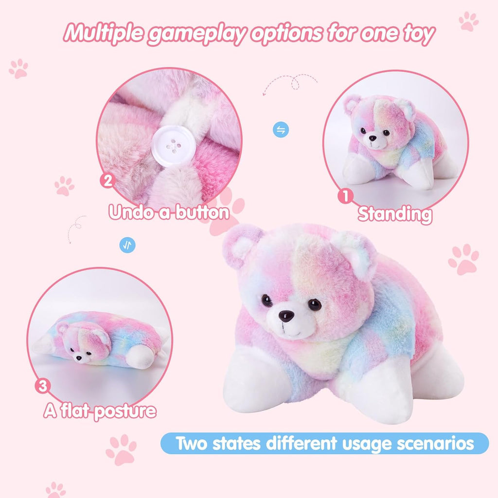 Glow Guards 15" Rainbow Teddy Bear Plush Pillow, Cute Stuffed Animal Soft Lovely Colorful Toy, Bedtime Sofa Decors, Christmas Birthday Children's Day Hoilday Gift for Toddler Kids