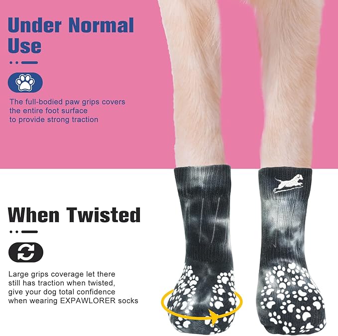 EXPAWLORER Anti Slip Dog Socks to Prevent Licking Paws, Dog Shoes for Hot Pavement, Dog Booties for Small Medium Large Senior Dogs, Traction Control Dog Boots & Paw Protectors for Hardwood Floors