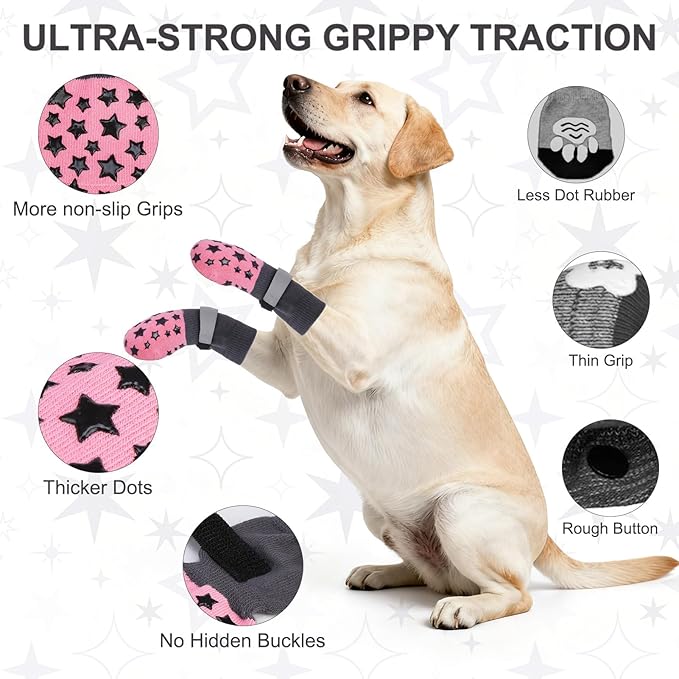 BEAUTYZOO Anti Slip Dog Socks to Prevent Licking Paws, Dog Shoes for Cold Pavement, Grip Socks for Dogs on Hardwood Floors, Dog Booties Alternative, Reflective&Washable Paw Protection for Senior Dogs