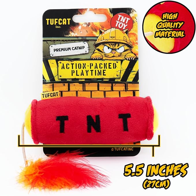 Cat Toy TNT, Cat Toys for Indoor Cats, Kitten Toys, Catnip Toys for Cats of All Breeds with Dangle Feathers and Jingle Sound - Kicking, Biting, Chewing