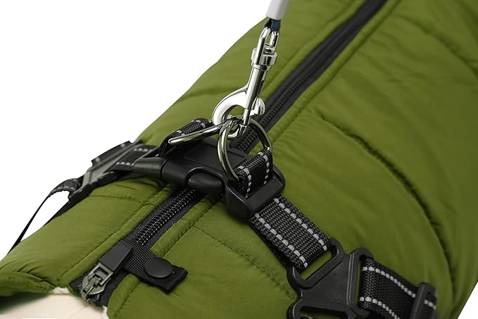 Aiboria Dog Jackets for Winter Windproof Waterproof 2 in 1 Outfit Cold Weather Coat Dog Vest Harness Puppy Winter Warm Jacket Green 4XL