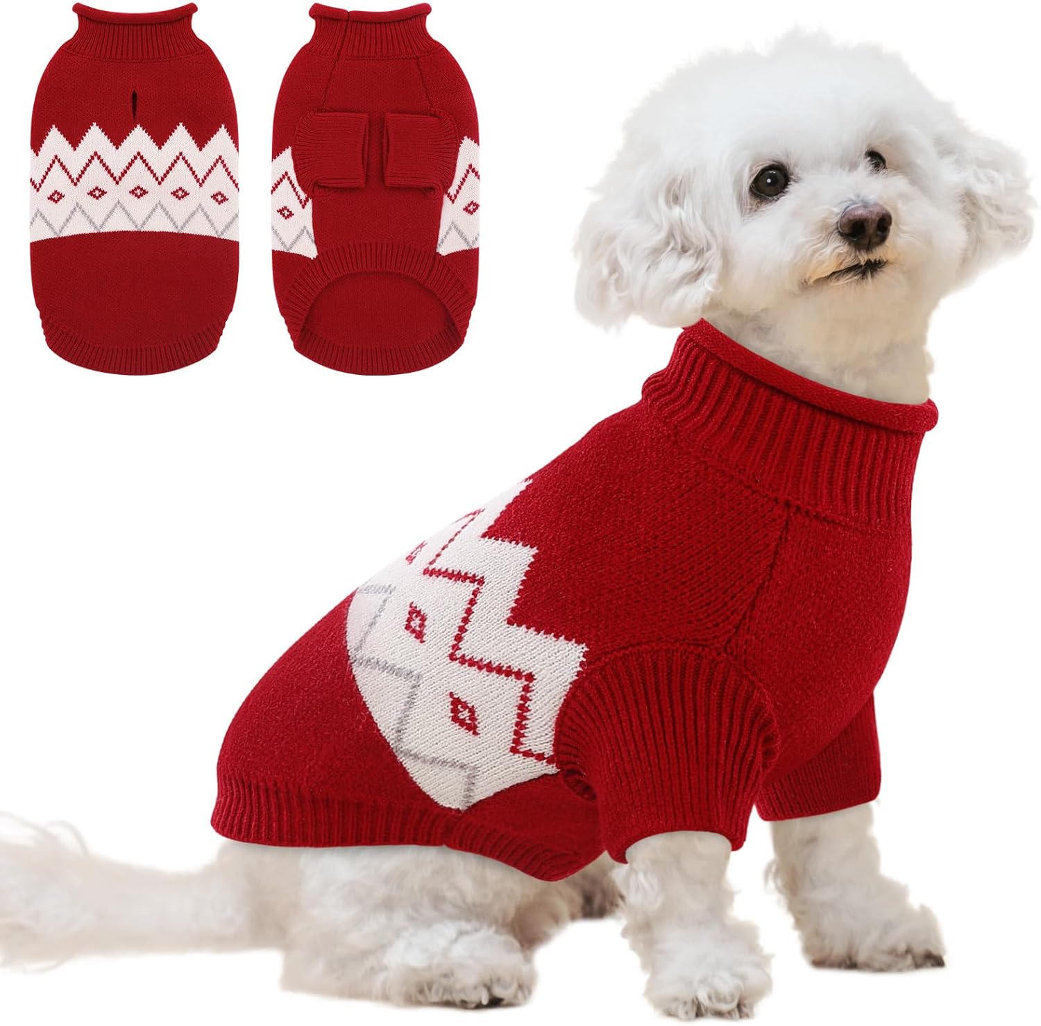 Queenmore Warm Dog Sweater, Soft Pet Knitwear, Knitted Pullover, Vlentines Day Gifts Winter Pet Clothes for Small Medium Dogs Cats Red