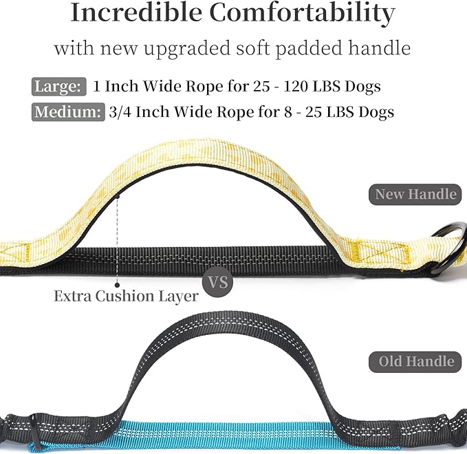 iYoShop Hands Free Dog Leash with Zipper Pouch, Dual Padded Handles and Durable Bungee for Walking, Jogging and Running Your Dog (Yellow Heart, Large)