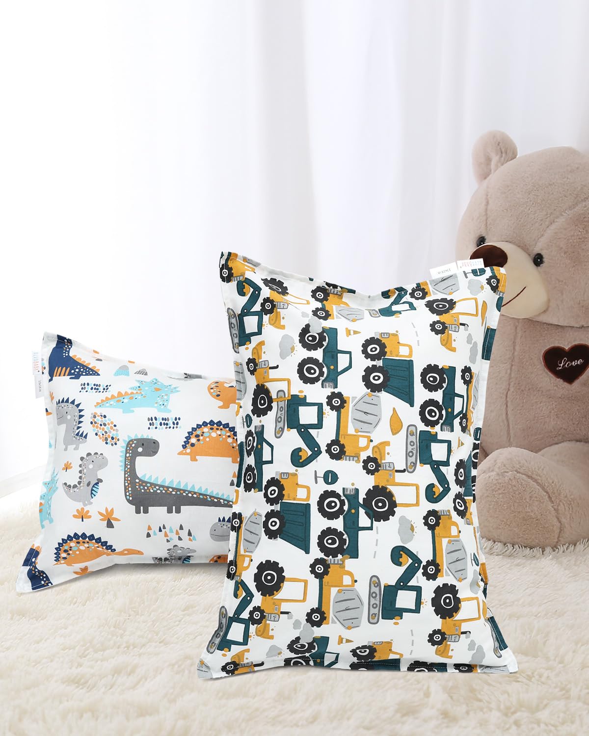 ALVABABY Toddler Pillowcases 2 Pack Organic Cotton Kids Pillow Cover Fit 13"x 18" or 14"x19" Envelope for Girl Boy Sleepy Travel(Pillowcase Only) 2L-FTP07A