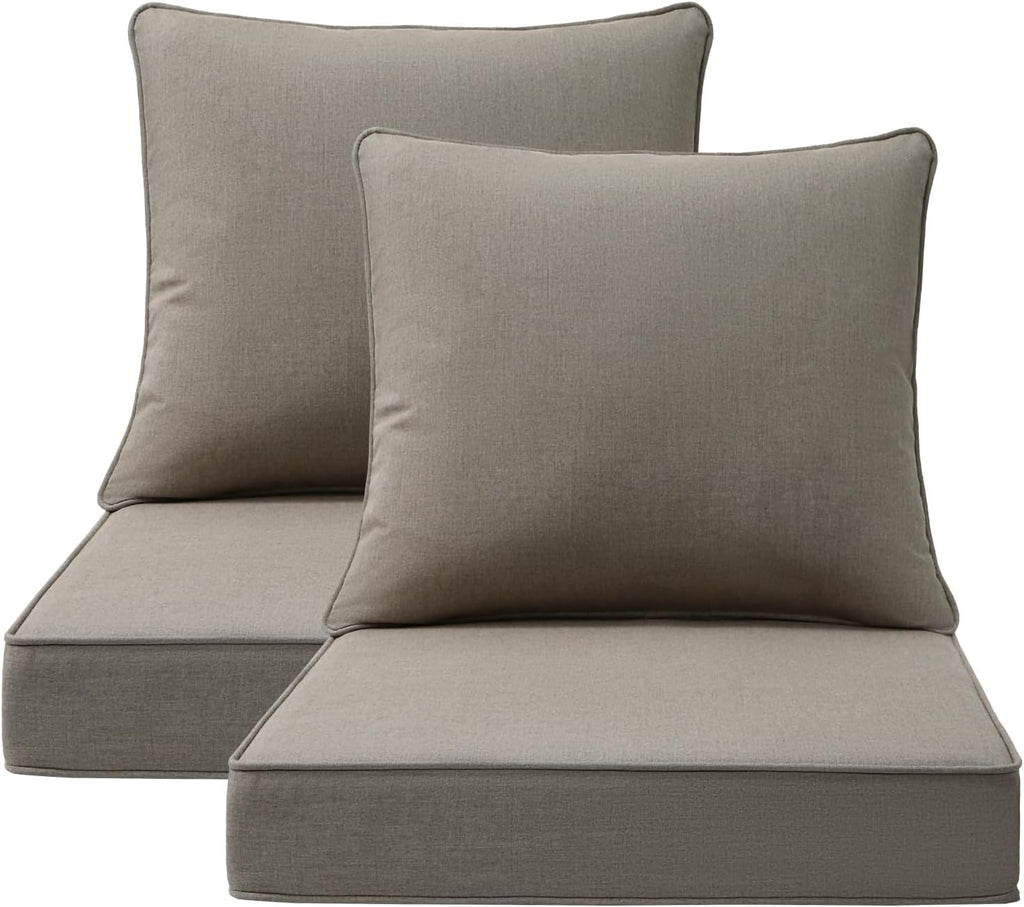 Sunbrella Outdoor Chair Cushions Set, 24" x 24", Set of 2, Water-Repellent, Fade Resistant, Deep Seat Bottom and Back Cushion for Backyard, Couch, Sofa and Patio Furniture, Cast Shale