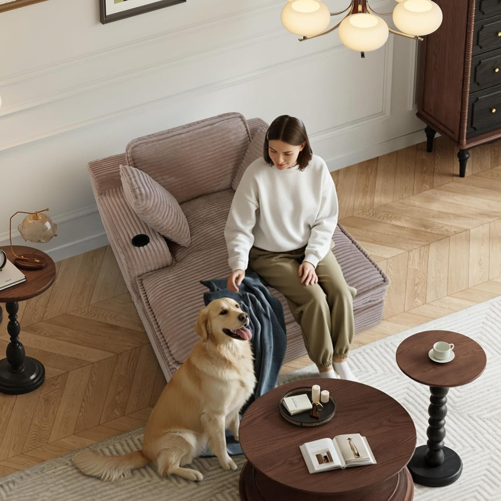 67" Chaise Lounge Chair Indoor, Cozy Oversized Fluffy Sofa with Cup Holders & Throw Pillows, Boneless Sleeper Cloud Couch for Living Room, Movie Room and Apartments, Camel