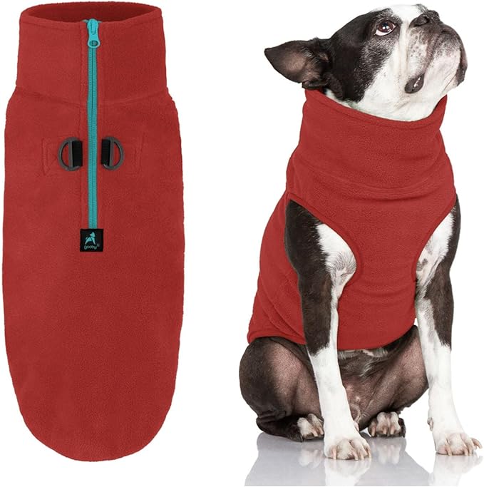 Gooby Half Zip Up Fleece Vest Dog Sweater - Burgundy, Large - Soft Warm Pullover Fleece Head-in Dog Jacket with Dual D Ring Leash for Small to Medium Dogs