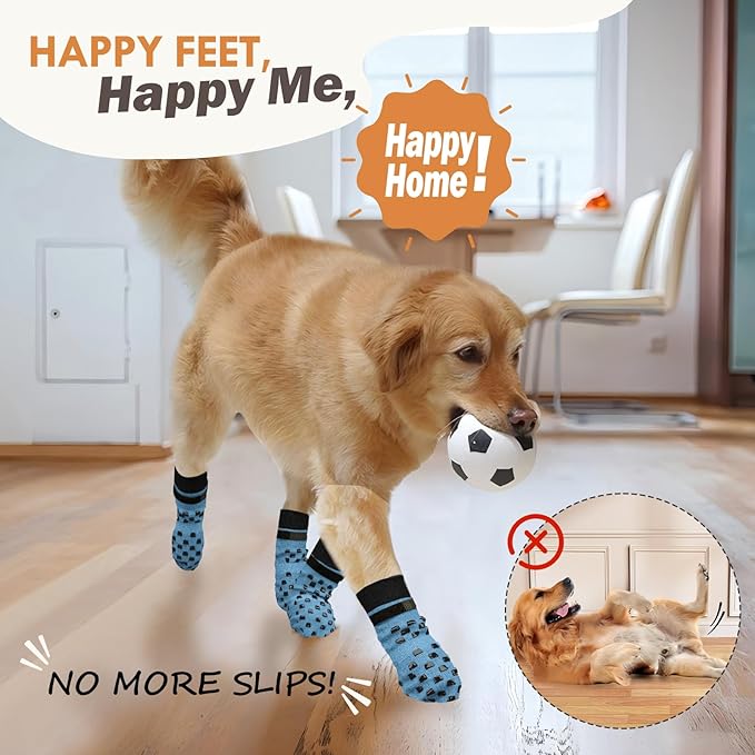 Non Slip Dog Socks to Prevent Licking Paws Grippy Socks for Senior Dog on Hardwood Floors Anti Slip Dog Socks for Hot Pavement Double Side Paw Protector Prevent Scratching Blue M