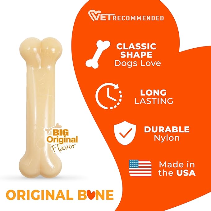 Nylabone Power Chew Original Bone - Durable & Tough Chew Toys for Aggressive Chewers - Durable Dog Toy for Medium Breeds - Original Flavor, Medium, Up to 35 Ibs. (1 Count)