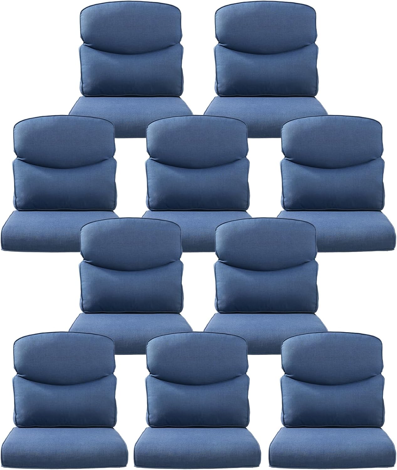 10-Piece Outdoor Patio Cushion Set - Fade & Water Resistant with Removable Olefin Cover, 22x24x4 Inch Memory Foam Cushions for Wicker Sectional Sofa – Blue/Crescent