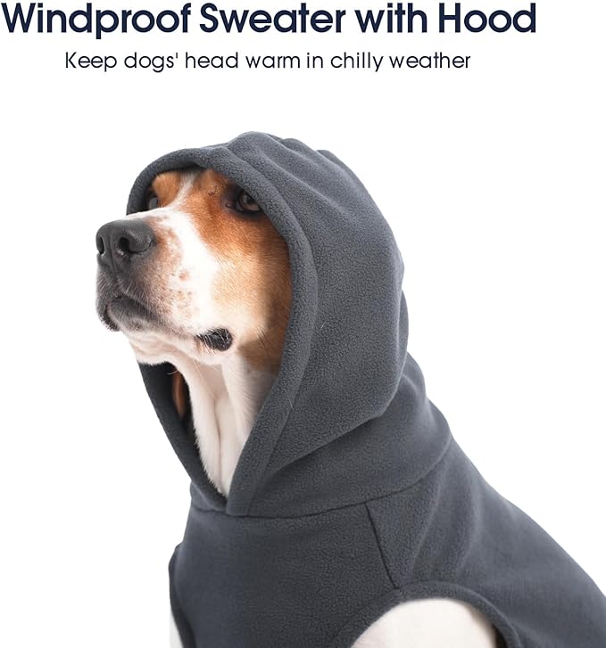 IECOii Dog Hoodie for Medium Dogs, Warm Fleece Dog Hoodies Sweater with Leash Hole and Pocket, Cozy Dogs Cold Weather Coat for Fall Winter Hooded Sweatshirt Vest for French Bulldog, Grey, L